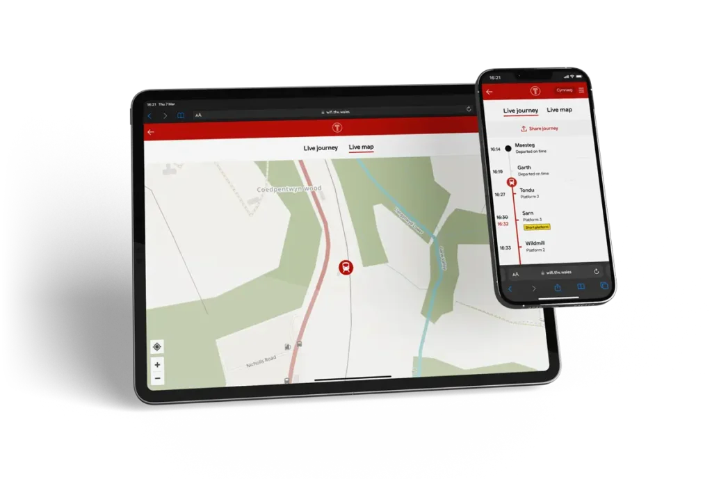TfW Passenger Information System on tablet and mobile